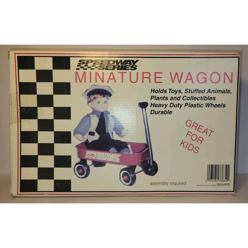 NEW Vtg Speedway Series MINIATURE RED METAL WAGON Dolls Plush 13" Bear Mini